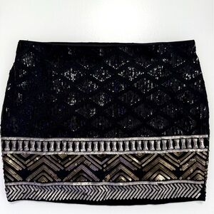 Black Silver and Gold Express Sequin Skirt